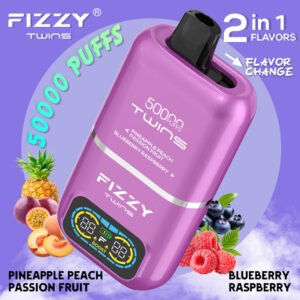 Fizzy Twins Dual Flavor 50000 Puffs 2IN1 Pineapple Peach Passion Fruit+Blueberry Raspberry
