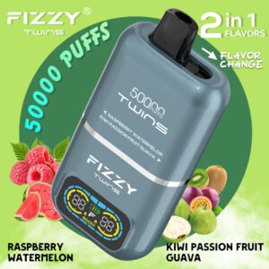 Fizzy Twins Dual Flavor 50000 Puffs 2IN1 Raspberry Watermelon+Kiwi Passion Fruit Guava